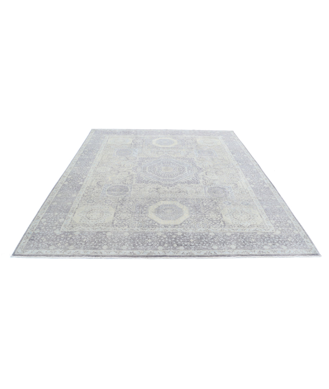 Mamluk 8'0'' X 9'6'' Hand-Knotted Wool Rug 8'0'' x 9'6'' (240 X 285) / Grey / Blue