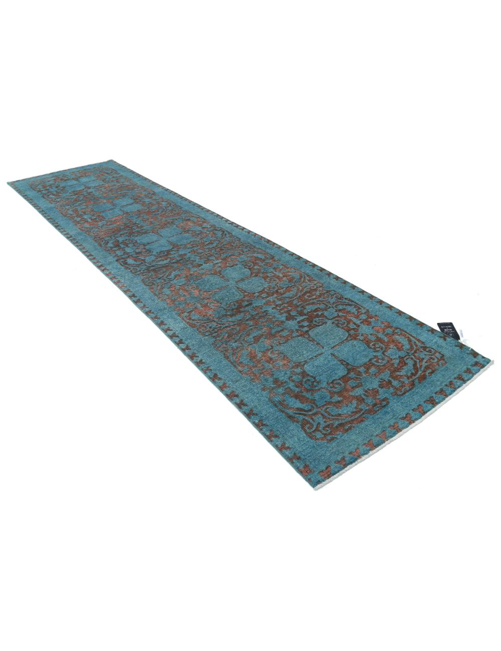 Onyx 3' 5" X 13' 1" Hand-Knotted Wool Rug 3' 5" X 13' 1" (104 X 399) / Teal / Brown