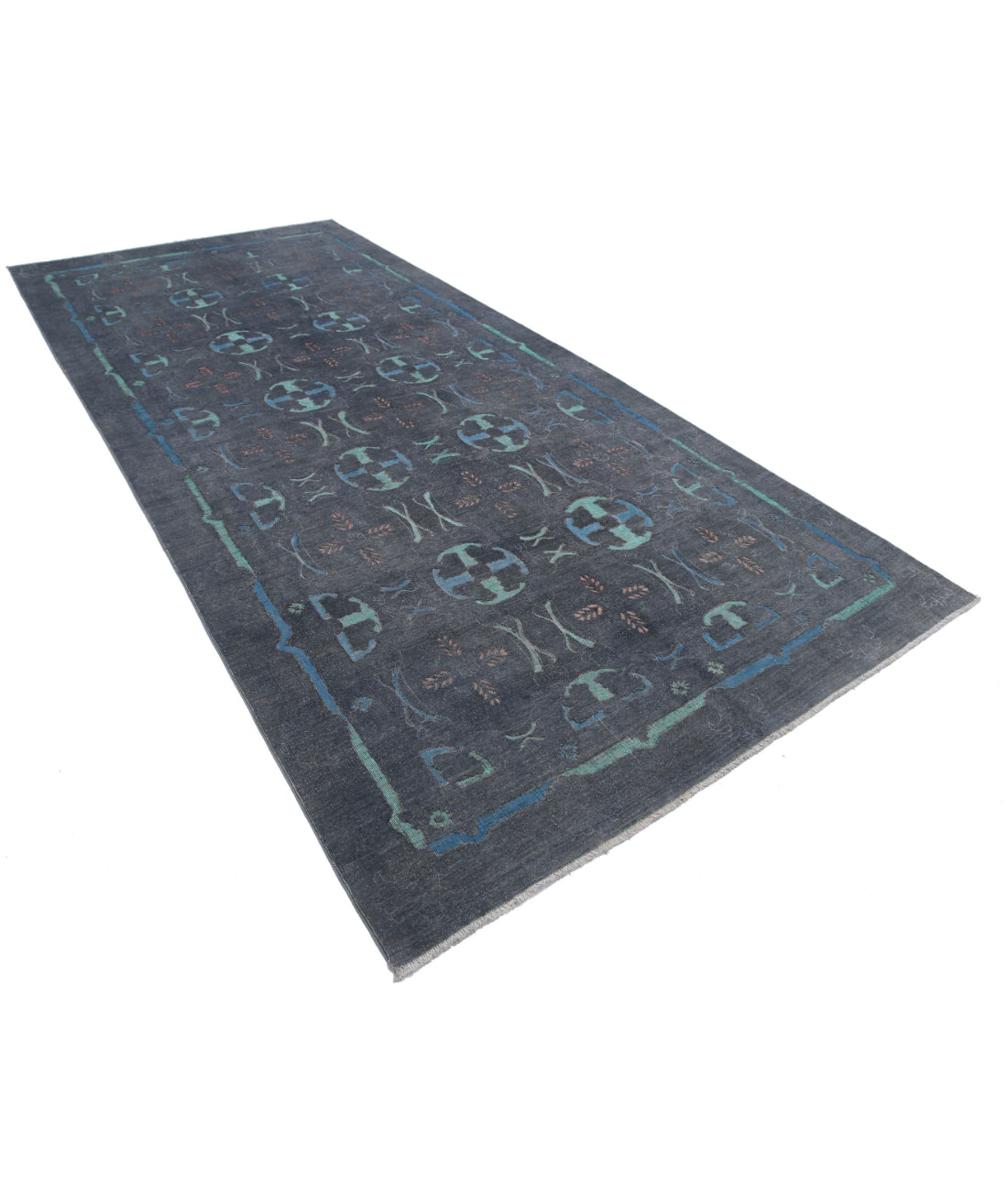 Onyx 6'3'' X 13'6'' Hand-Knotted Wool Rug 6'3'' x 13'6'' (188 X 405) / Grey / Blue