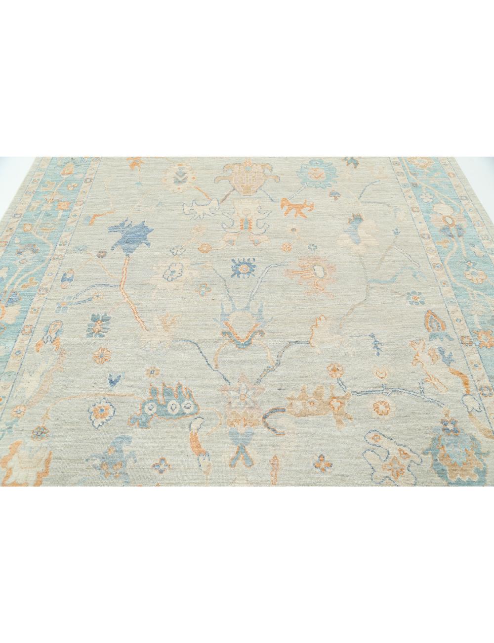 Oushak 8' 2" X 10' 1" Hand-Knotted Wool Rug 8' 2" X 10' 1" (249 X 307) / Grey / Blue