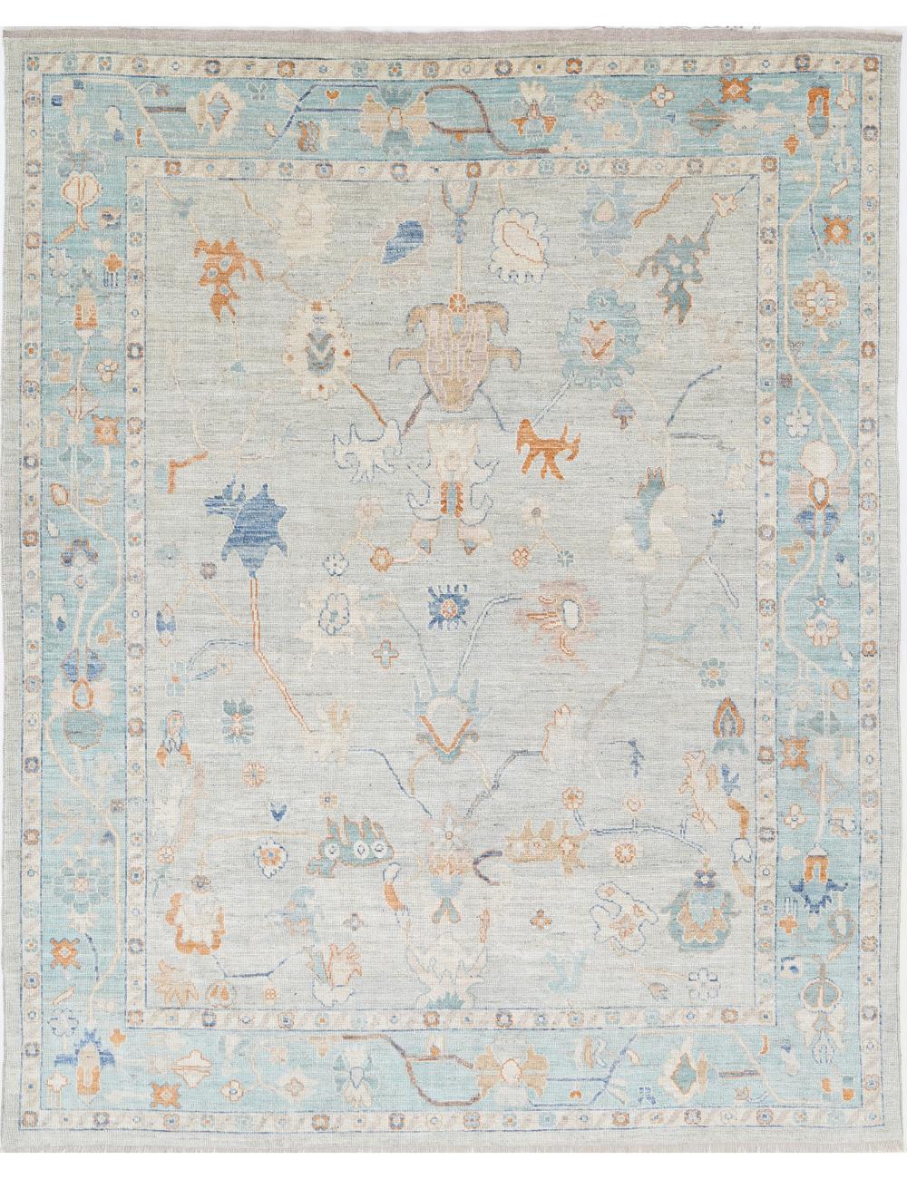 Oushak 8' 2" X 10' 1" Hand-Knotted Wool Rug 8' 2" X 10' 1" (249 X 307) / Grey / Blue