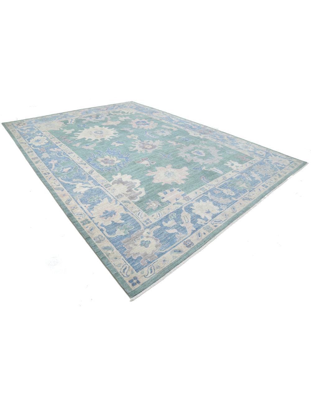 Oushak 10' 6" X 14' 6" Hand-Knotted Wool Rug 10' 6" X 14' 6" (320 X 442) / Green / Blue