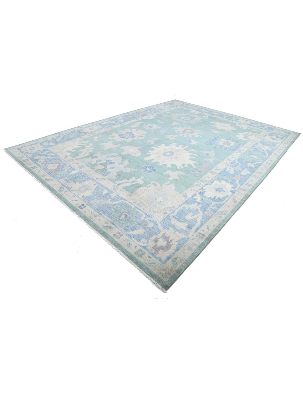 Oushak 10' 6" X 14' 6" Hand-Knotted Wool Rug 10' 6" X 14' 6" (320 X 442) / Green / Blue