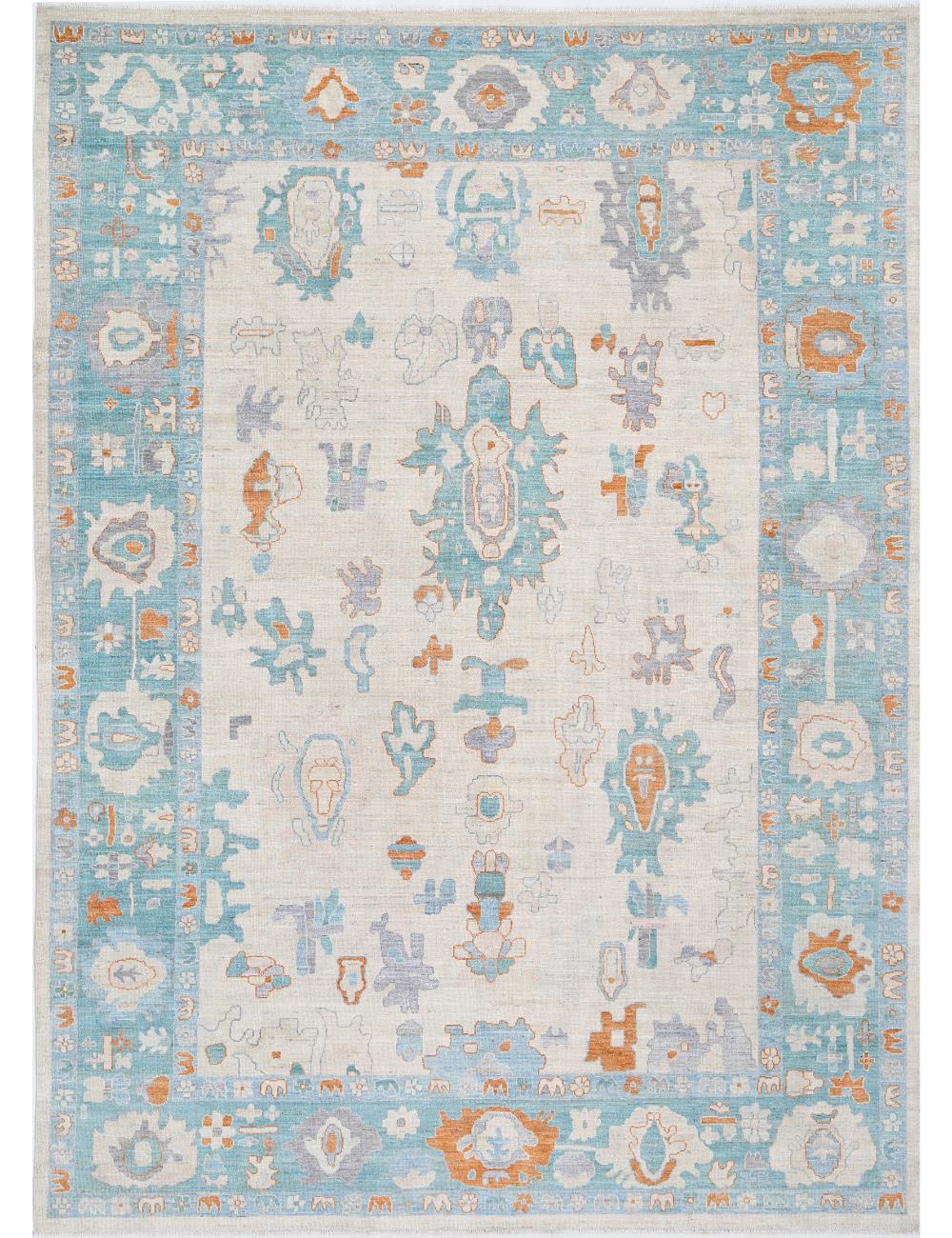 Oushak 10' 1" X 14' 1" Hand-Knotted Wool Rug 10' 1" X 14' 1" (307 X 429) / Ivory / Green