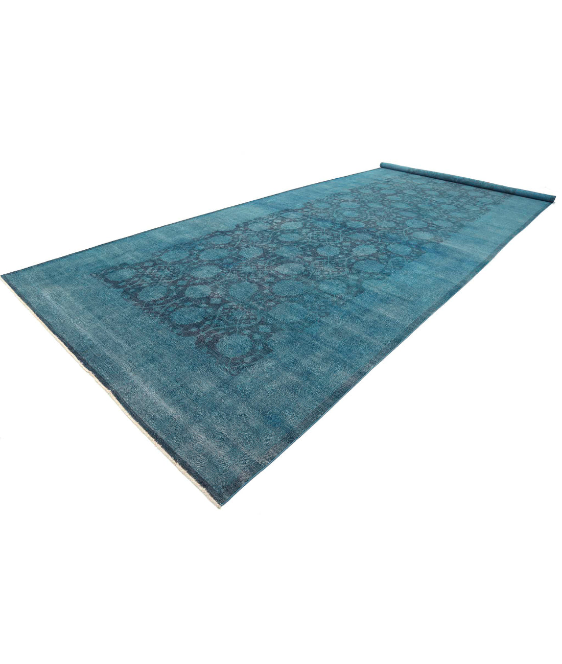 Overdye 9'9'' X 25'0'' Hand-Knotted Wool Rug 9'9'' x 25'0'' (293 X 750) / Teal / N/A