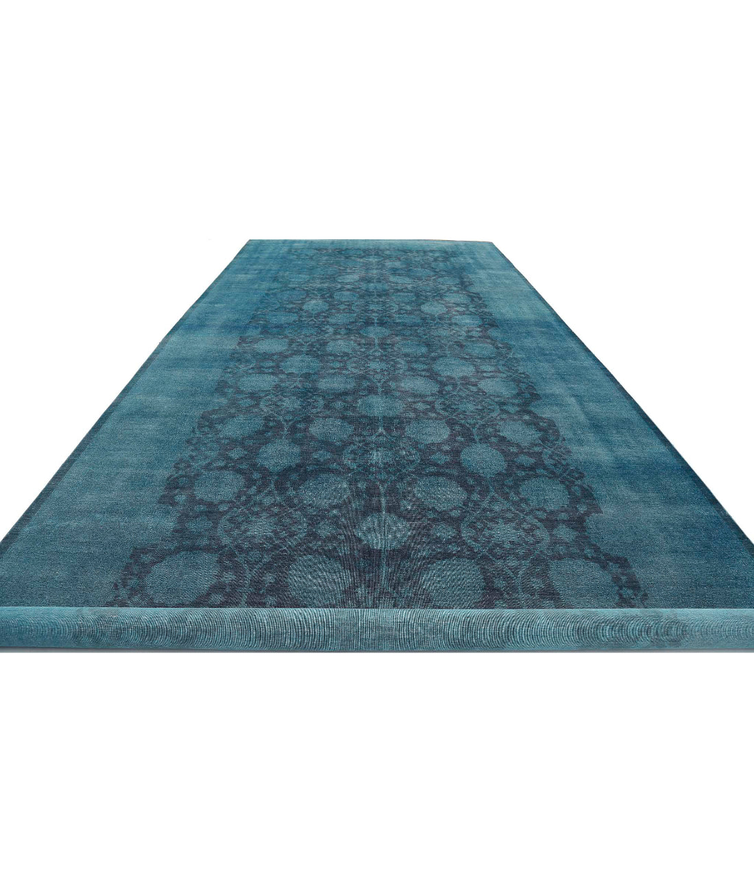 Overdye 9'9'' X 25'0'' Hand-Knotted Wool Rug 9'9'' x 25'0'' (293 X 750) / Teal / N/A