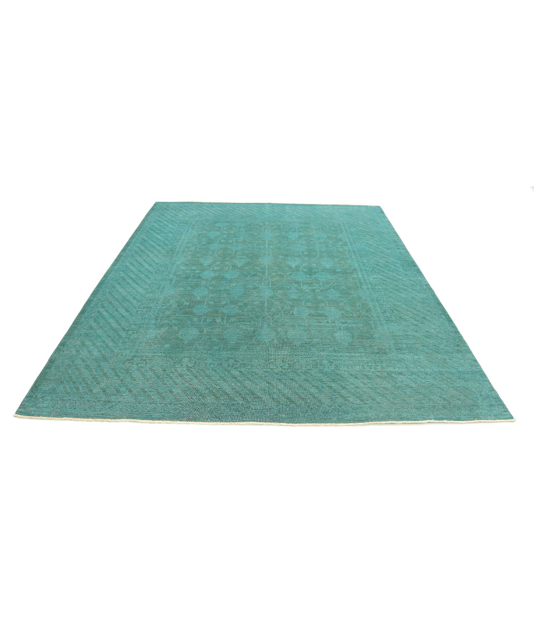 Overdye 7'9'' X 9'4'' Hand-Knotted Wool Rug 7'9'' x 9'4'' (233 X 280) / Teal / Teal