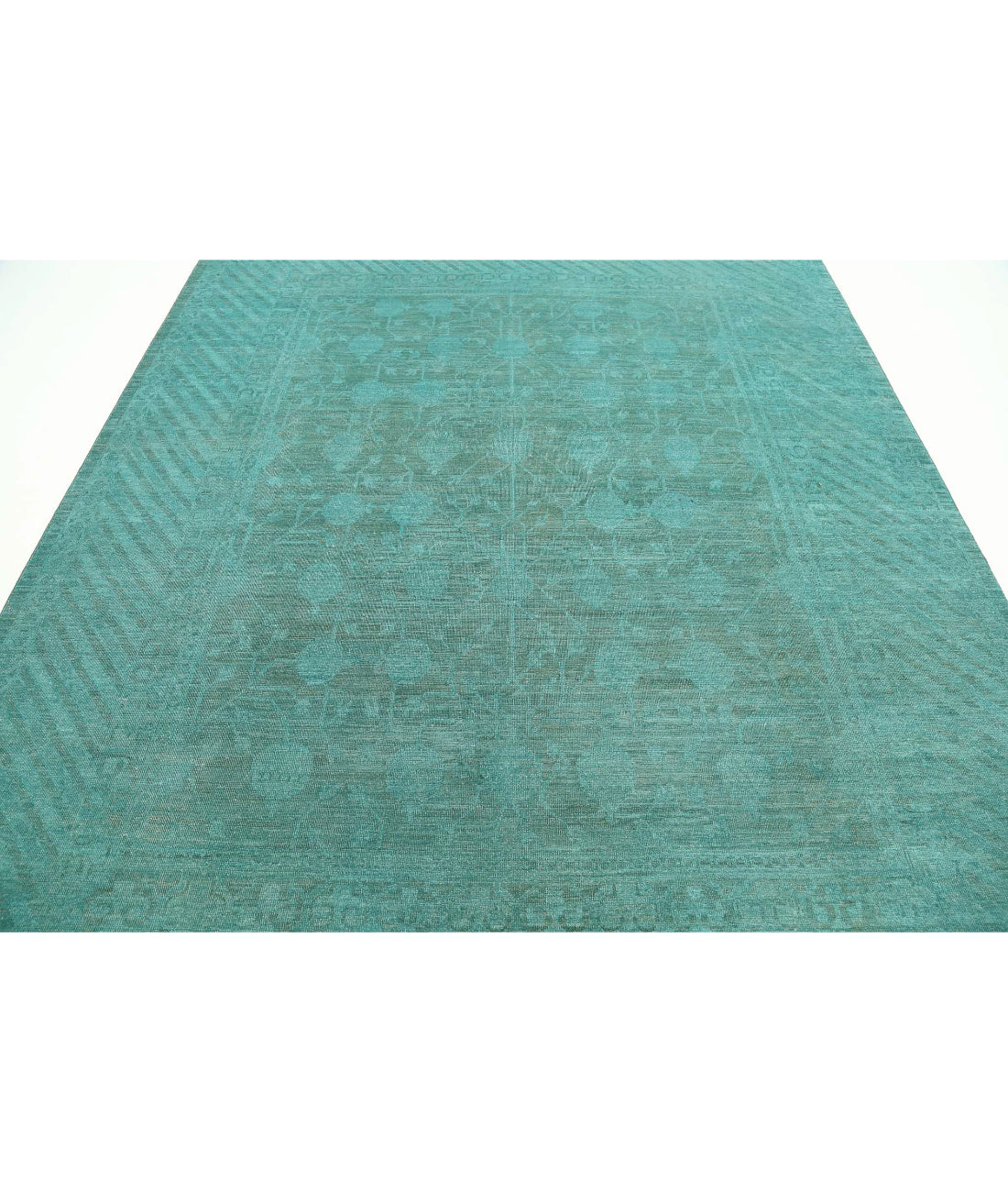 Overdye 7'9'' X 9'4'' Hand-Knotted Wool Rug 7'9'' x 9'4'' (233 X 280) / Teal / Teal