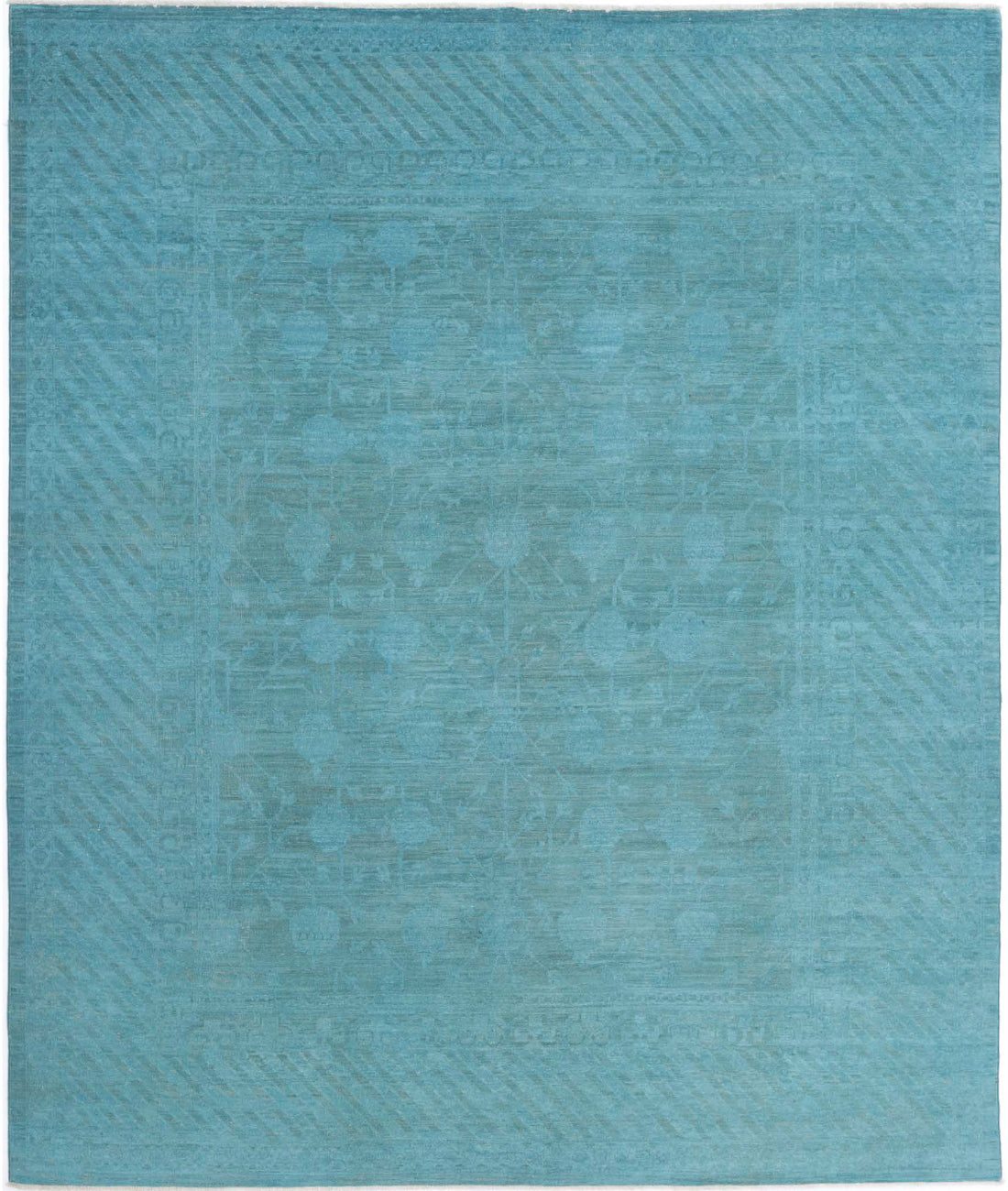 Overdye 7'9'' X 9'4'' Hand-Knotted Wool Rug 7'9'' x 9'4'' (233 X 280) / Teal / Teal