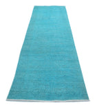 Overdye 2'10'' X 10'2'' Hand-Knotted Wool Rug 2'10'' x 10'2'' (85 X 305) / Teal / Teal