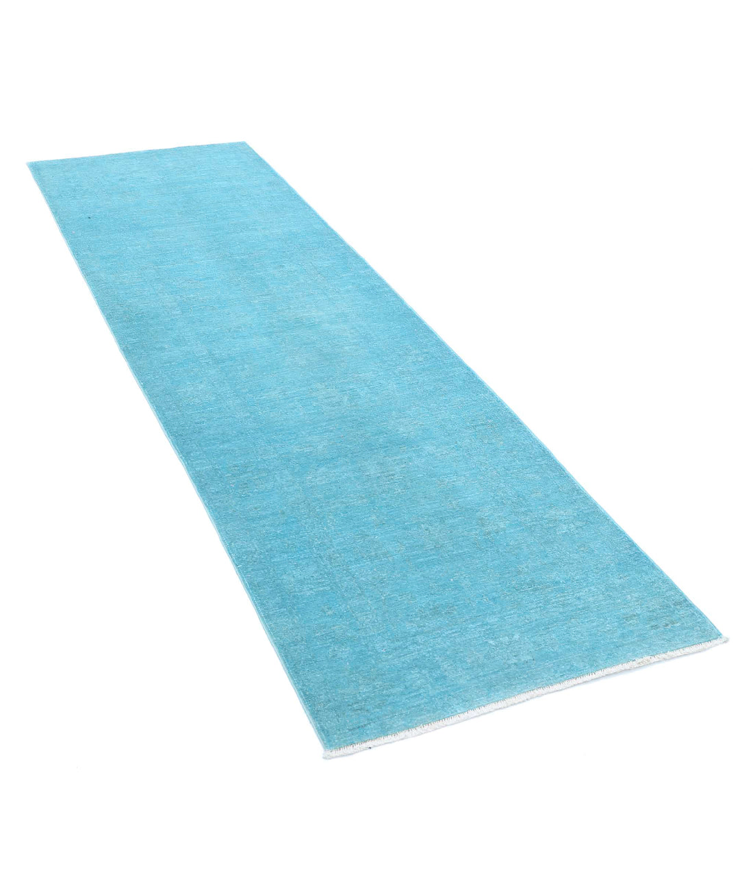 Overdye 2'8'' X 8'4'' Hand-Knotted Wool Rug 2'8'' x 8'4'' (80 X 250) / Teal / Teal