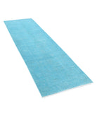 Overdye 2'8'' X 8'4'' Hand-Knotted Wool Rug 2'8'' x 8'4'' (80 X 250) / Teal / Teal