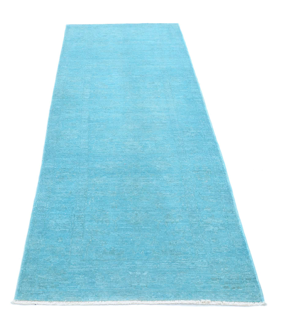 Overdye 2'8'' X 8'4'' Hand-Knotted Wool Rug 2'8'' x 8'4'' (80 X 250) / Teal / Teal