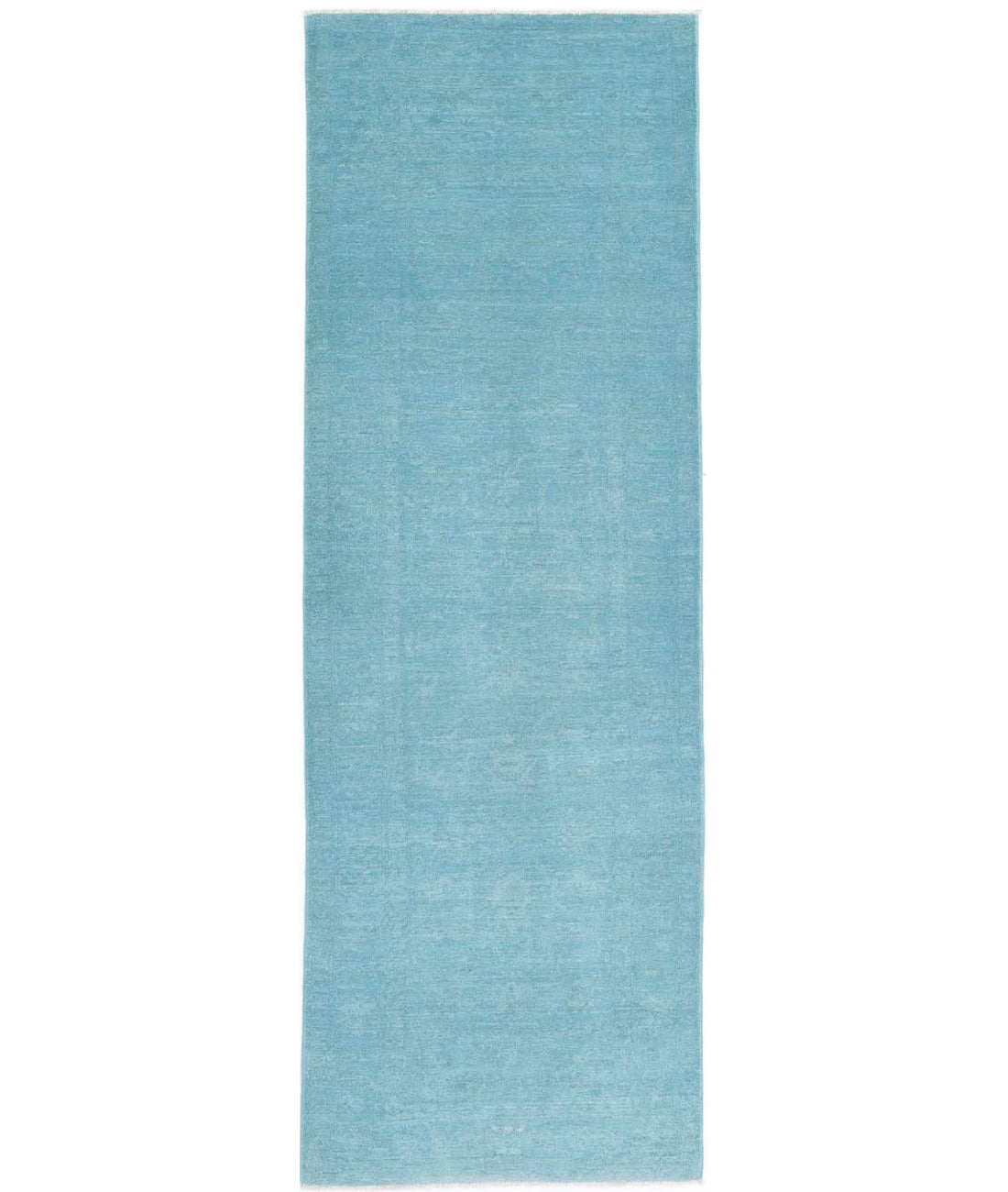 Overdye 2'8'' X 8'4'' Hand-Knotted Wool Rug 2'8'' x 8'4'' (80 X 250) / Teal / Teal