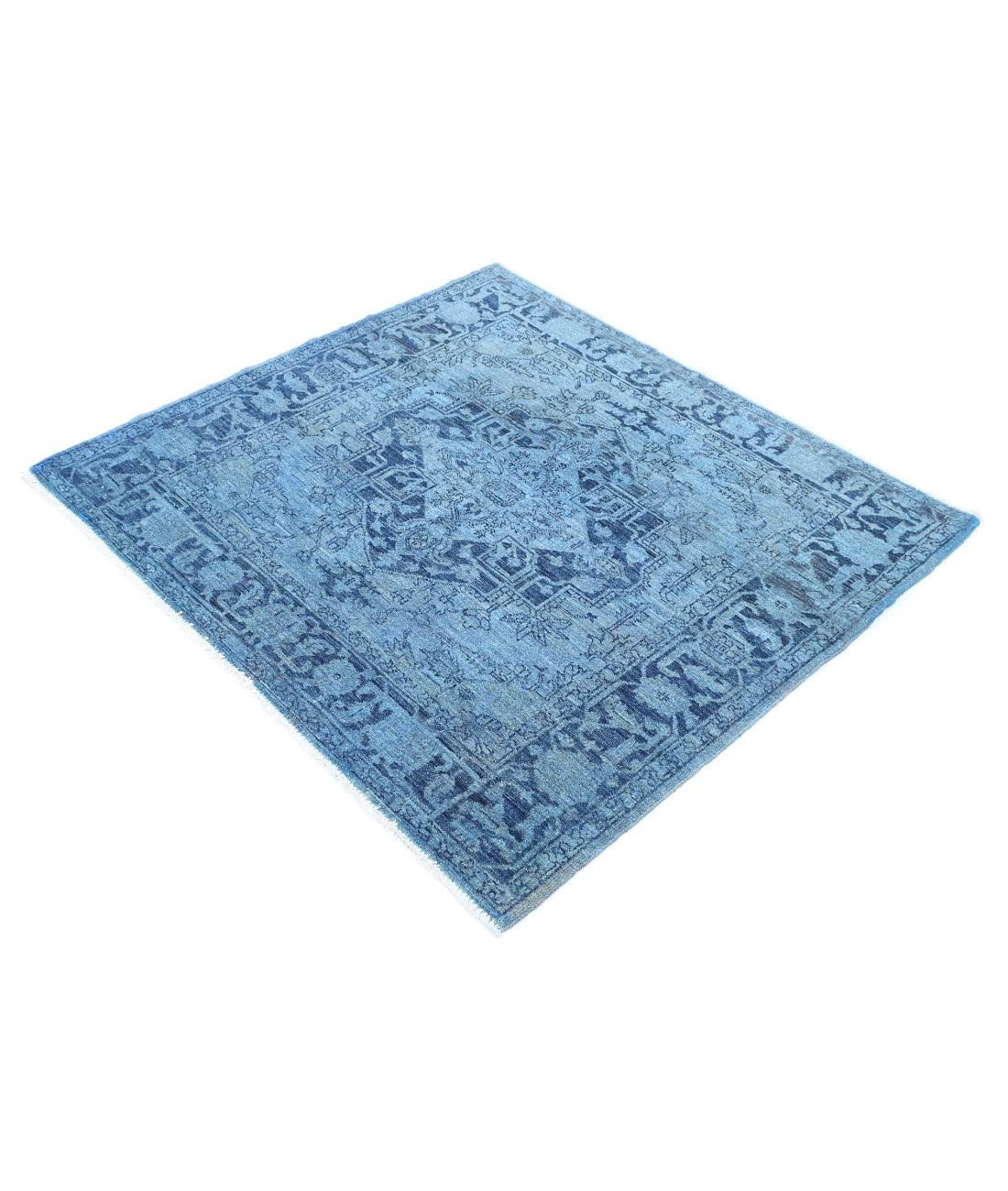 Overdye 4'1'' X 4'4'' Hand-Knotted Wool Rug 4'1'' x 4'4'' (123 X 130) / Blue / Blue