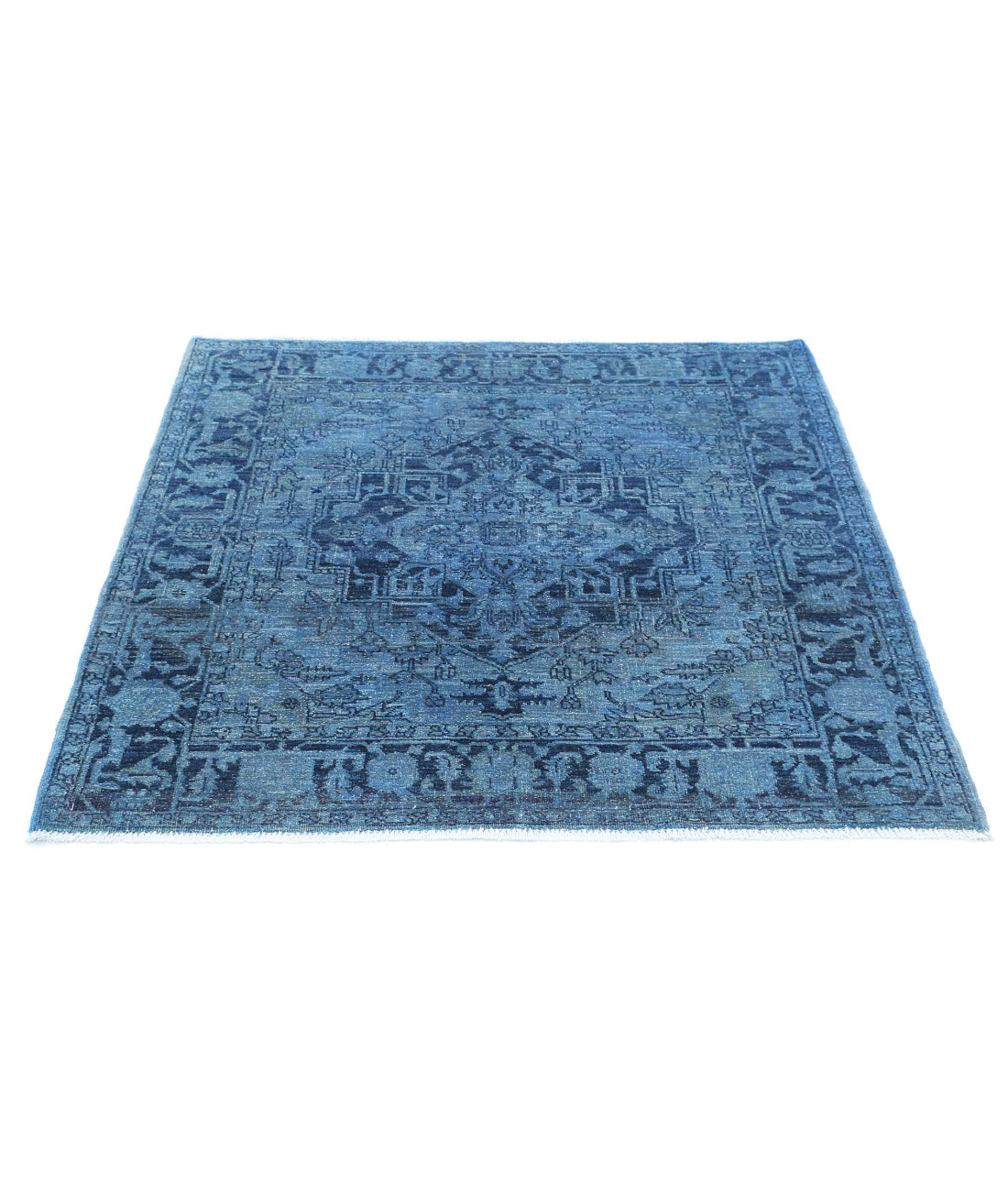 Overdye 4'1'' X 4'4'' Hand-Knotted Wool Rug 4'1'' x 4'4'' (123 X 130) / Blue / Blue