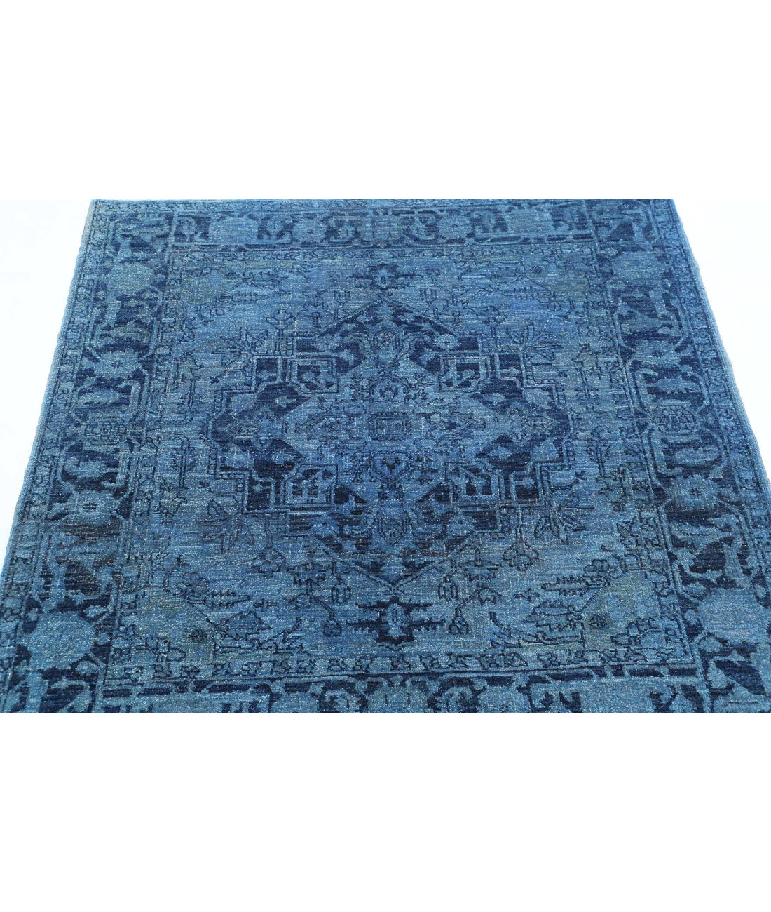 Overdye 4'1'' X 4'4'' Hand-Knotted Wool Rug 4'1'' x 4'4'' (123 X 130) / Blue / Blue