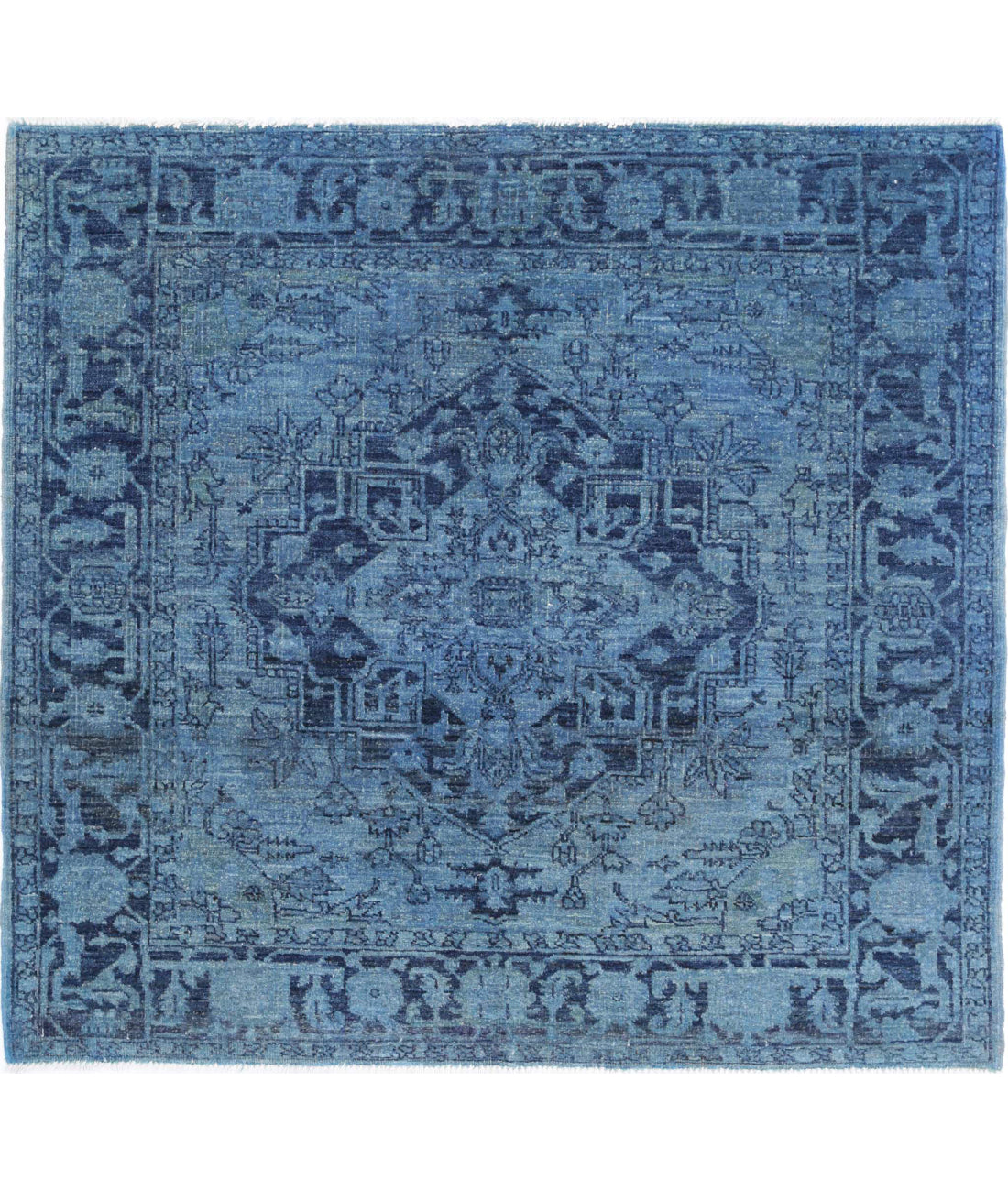 Overdye 4'1'' X 4'4'' Hand-Knotted Wool Rug 4'1'' x 4'4'' (123 X 130) / Blue / Blue