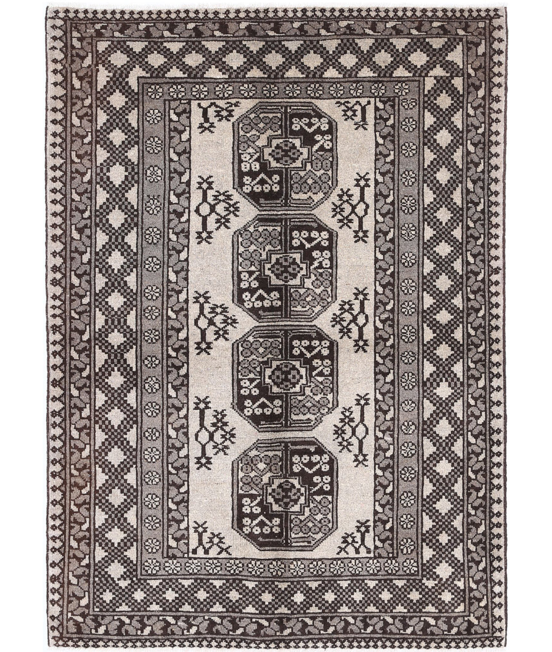 Revival 4'1'' X 5'9'' Hand-Knotted Wool Rug 4'1'' x 5'9'' (123 X 173) / Ivory / Brown