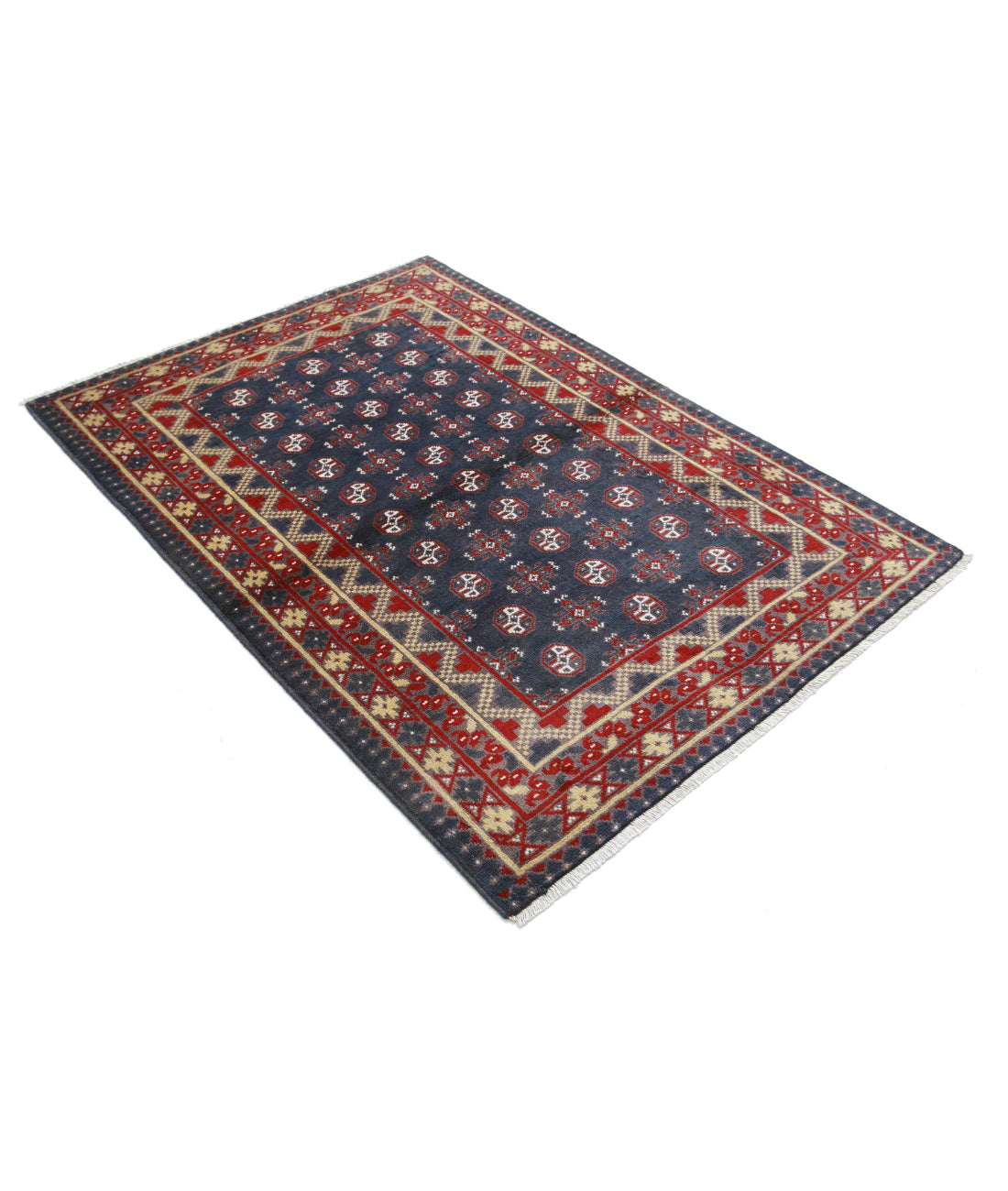 Revival 4'1'' X 5'9'' Hand-Knotted Wool Rug 4'1'' x 5'9'' (123 X 173) / Blue / Red