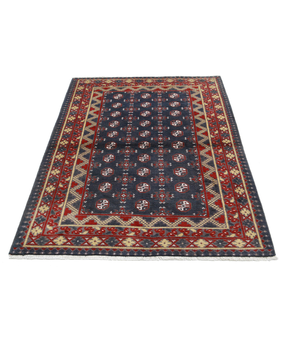 Revival 4'1'' X 5'9'' Hand-Knotted Wool Rug 4'1'' x 5'9'' (123 X 173) / Blue / Red