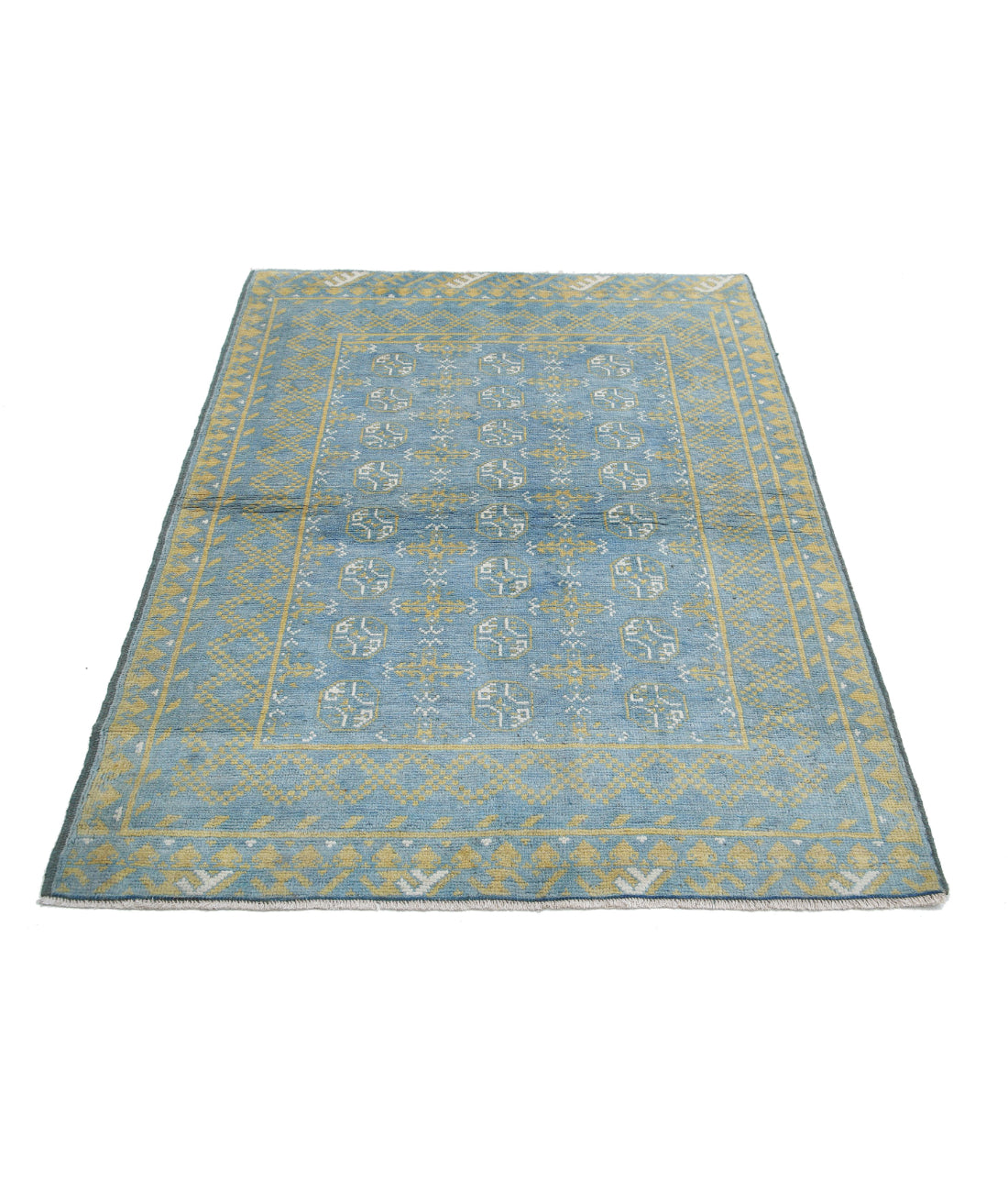 Revival 4'1'' X 5'7'' Hand-Knotted Wool Rug 4'1'' x 5'7'' (123 X 168) / Blue / Gold