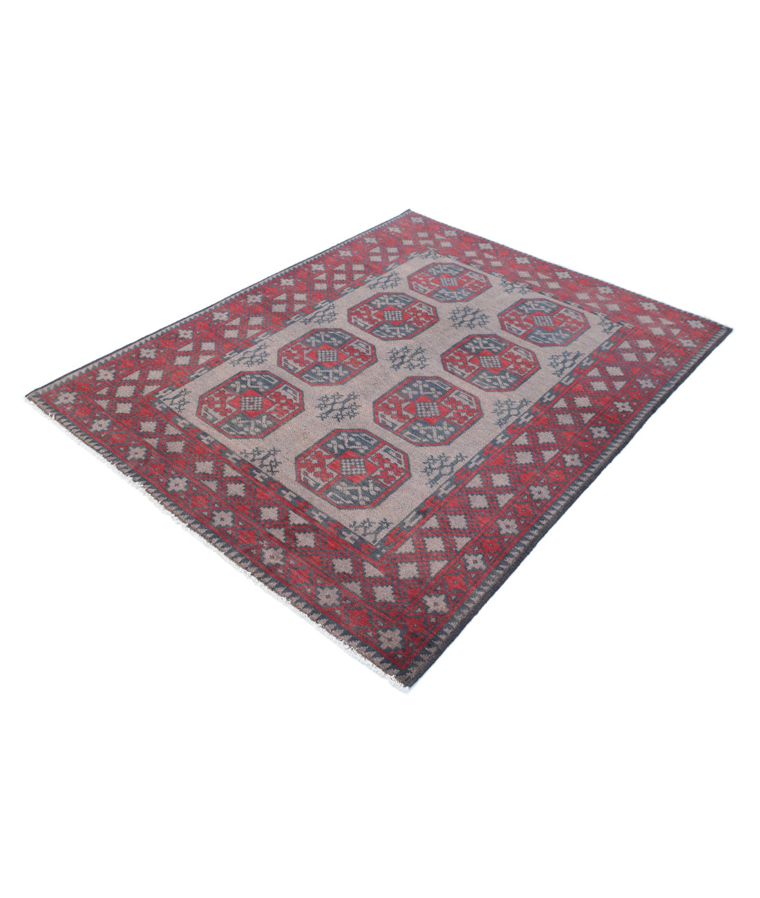 Revival 4'10'' X 6'1'' Hand-Knotted Wool Rug 4'10'' x 6'1'' (145 X 183) / Grey / Red