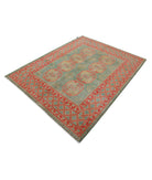 Revival 5'2'' X 6'4'' Hand-Knotted Wool Rug 5'2'' x 6'4'' (155 X 190) / Green / Red