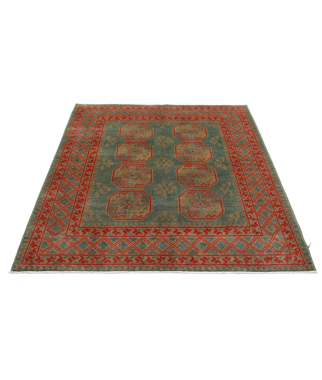 Revival 5'2'' X 6'4'' Hand-Knotted Wool Rug 5'2'' x 6'4'' (155 X 190) / Green / Red