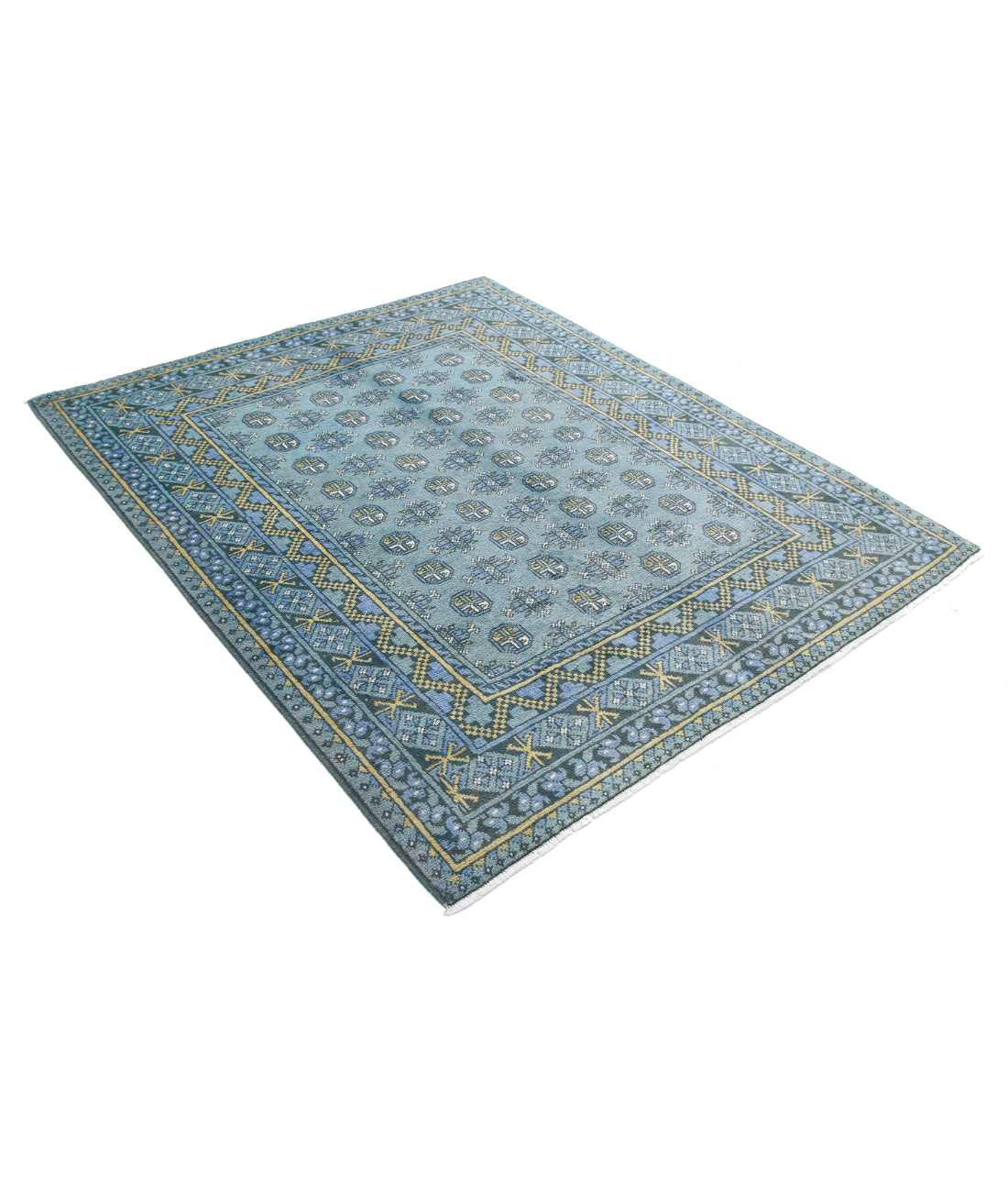 Revival 5'2'' X 6'2'' Hand-Knotted Wool Rug 5'2'' x 6'2'' (155 X 185) / Blue / Gold