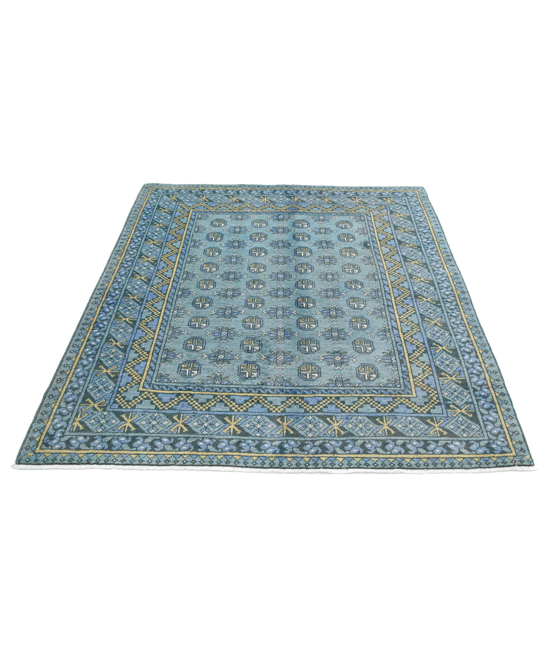 Revival 5'2'' X 6'2'' Hand-Knotted Wool Rug 5'2'' x 6'2'' (155 X 185) / Blue / Gold