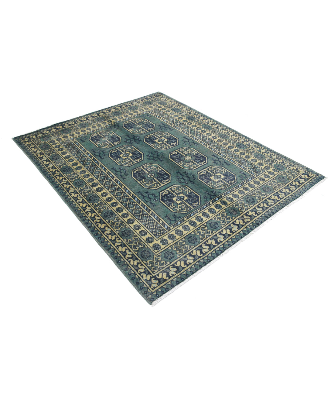 Revival 5'1'' X 6'2'' Hand-Knotted Wool Rug 5'1'' x 6'2'' (153 X 185) / Green / Ivory