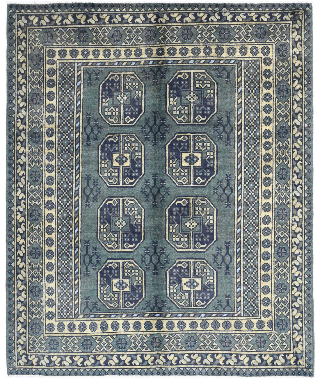 Revival 5'1'' X 6'2'' Hand-Knotted Wool Rug 5'1'' x 6'2'' (153 X 185) / Green / Ivory