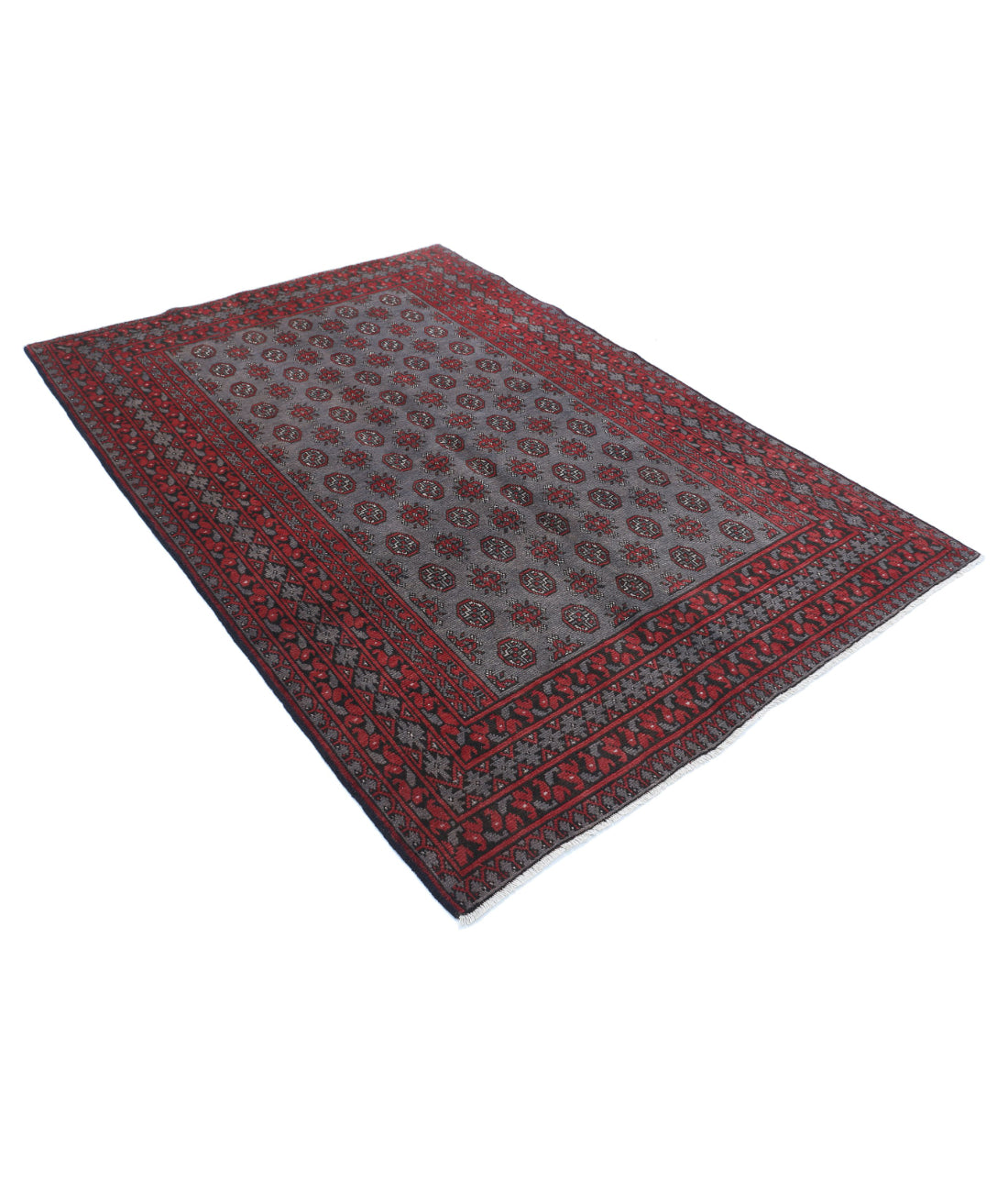 Revival 5'5'' X 7'9'' Hand-Knotted Wool Rug 5'5'' x 7'9'' (163 X 233) / Grey / Red