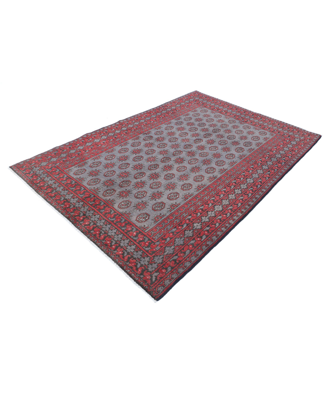 Revival 5'5'' X 7'9'' Hand-Knotted Wool Rug 5'5'' x 7'9'' (163 X 233) / Grey / Red