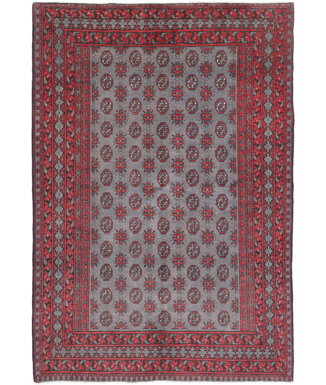 Revival 5'5'' X 7'9'' Hand-Knotted Wool Rug 5'5'' x 7'9'' (163 X 233) / Grey / Red