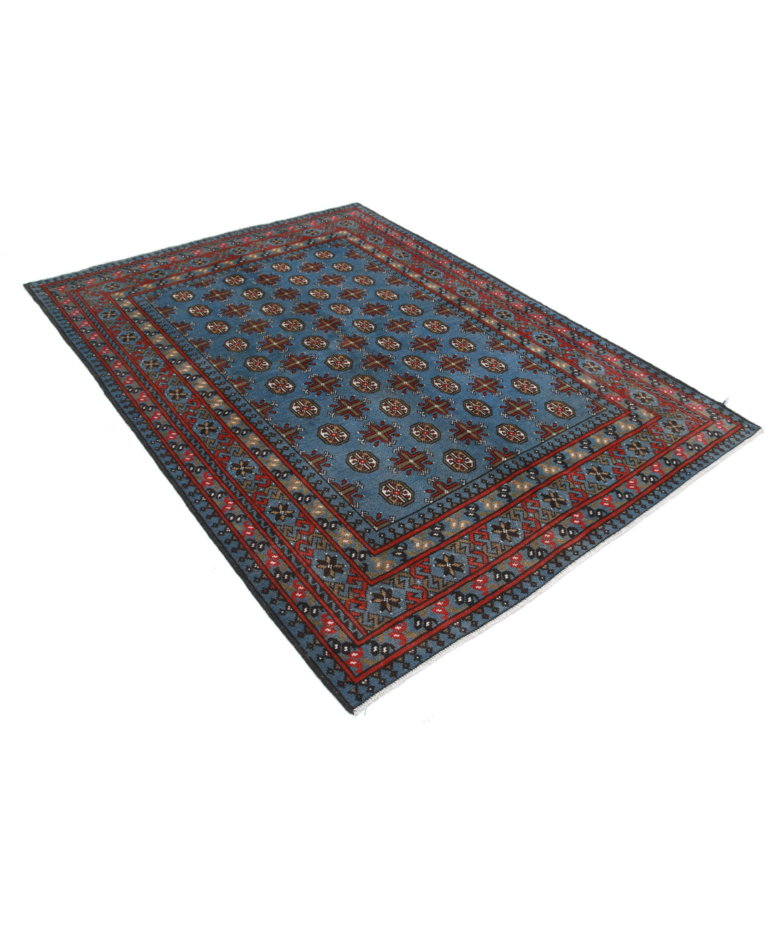 Revival 5'7'' X 7'8'' Hand-Knotted Wool Rug 5'7'' x 7'8'' (168 X 230) / Blue / Red