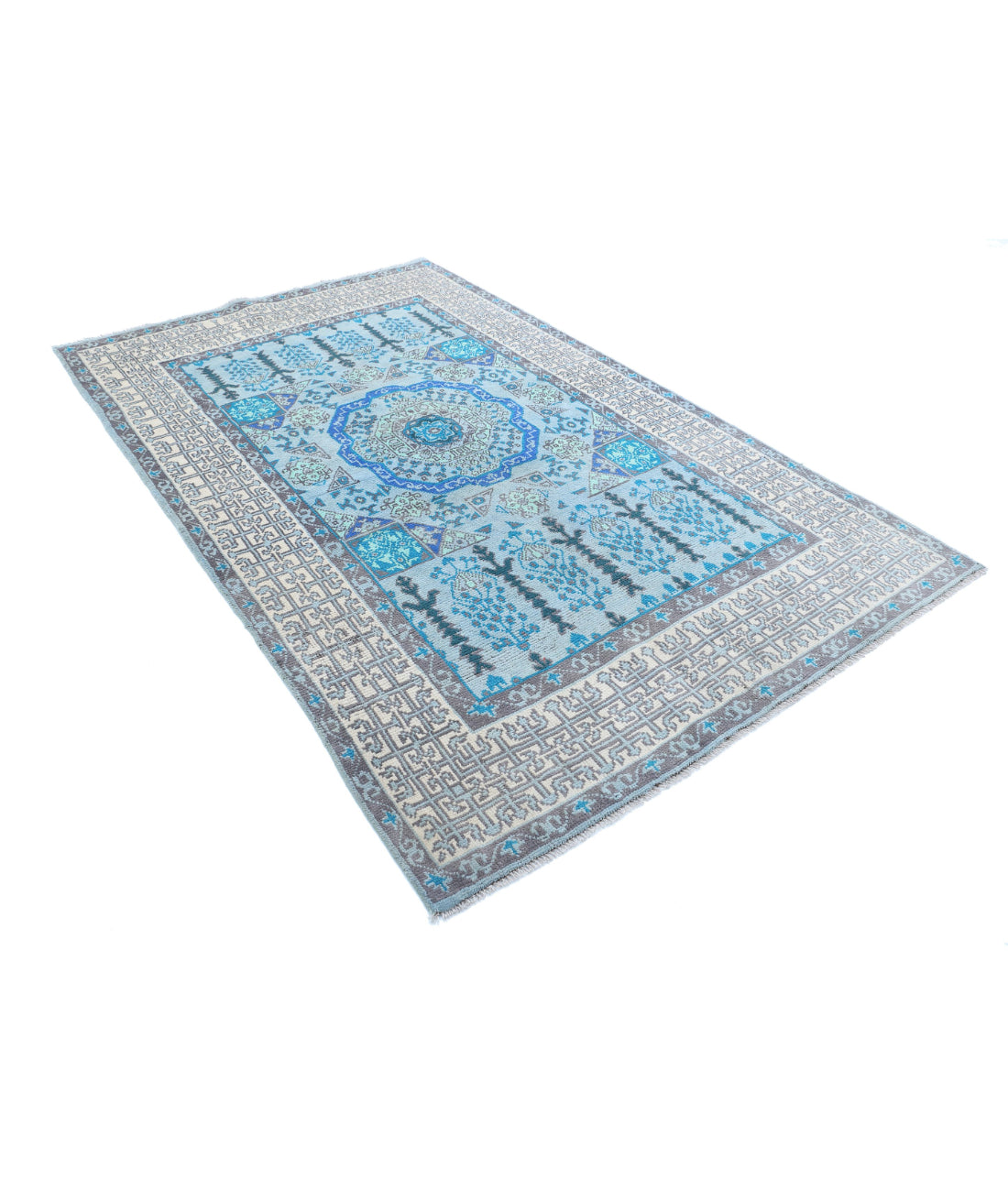 Revival 5'3'' X 8'5'' Hand-Knotted Wool Rug 5'3'' x 8'5'' (158 X 253) / Blue / Ivory