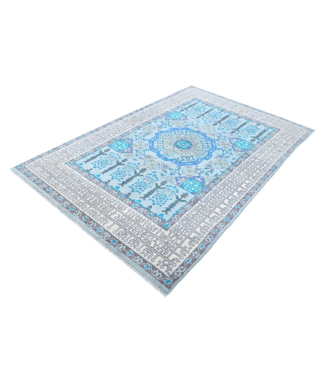 Revival 5'3'' X 8'5'' Hand-Knotted Wool Rug 5'3'' x 8'5'' (158 X 253) / Blue / Ivory