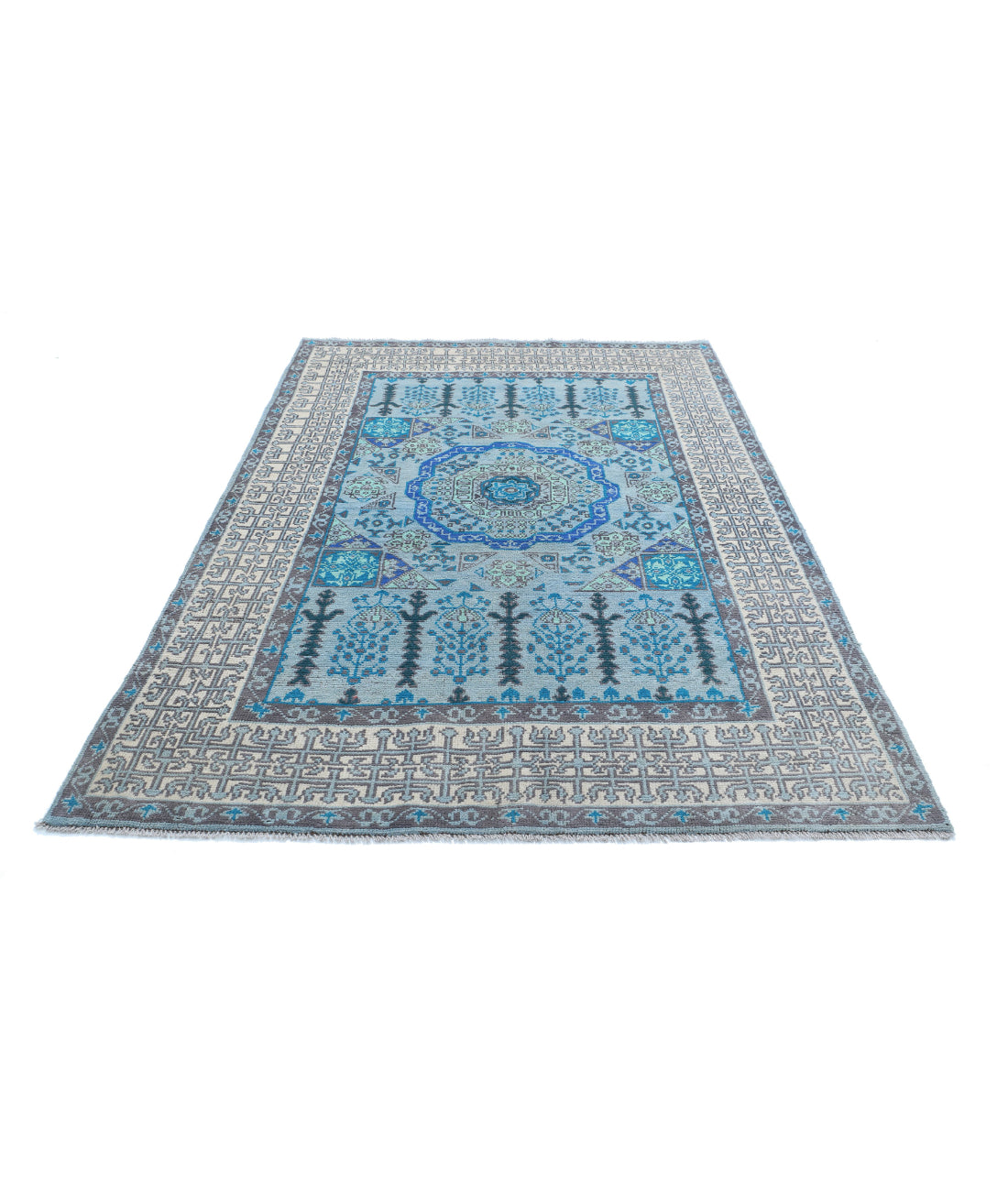 Revival 5'3'' X 8'5'' Hand-Knotted Wool Rug 5'3'' x 8'5'' (158 X 253) / Blue / Ivory