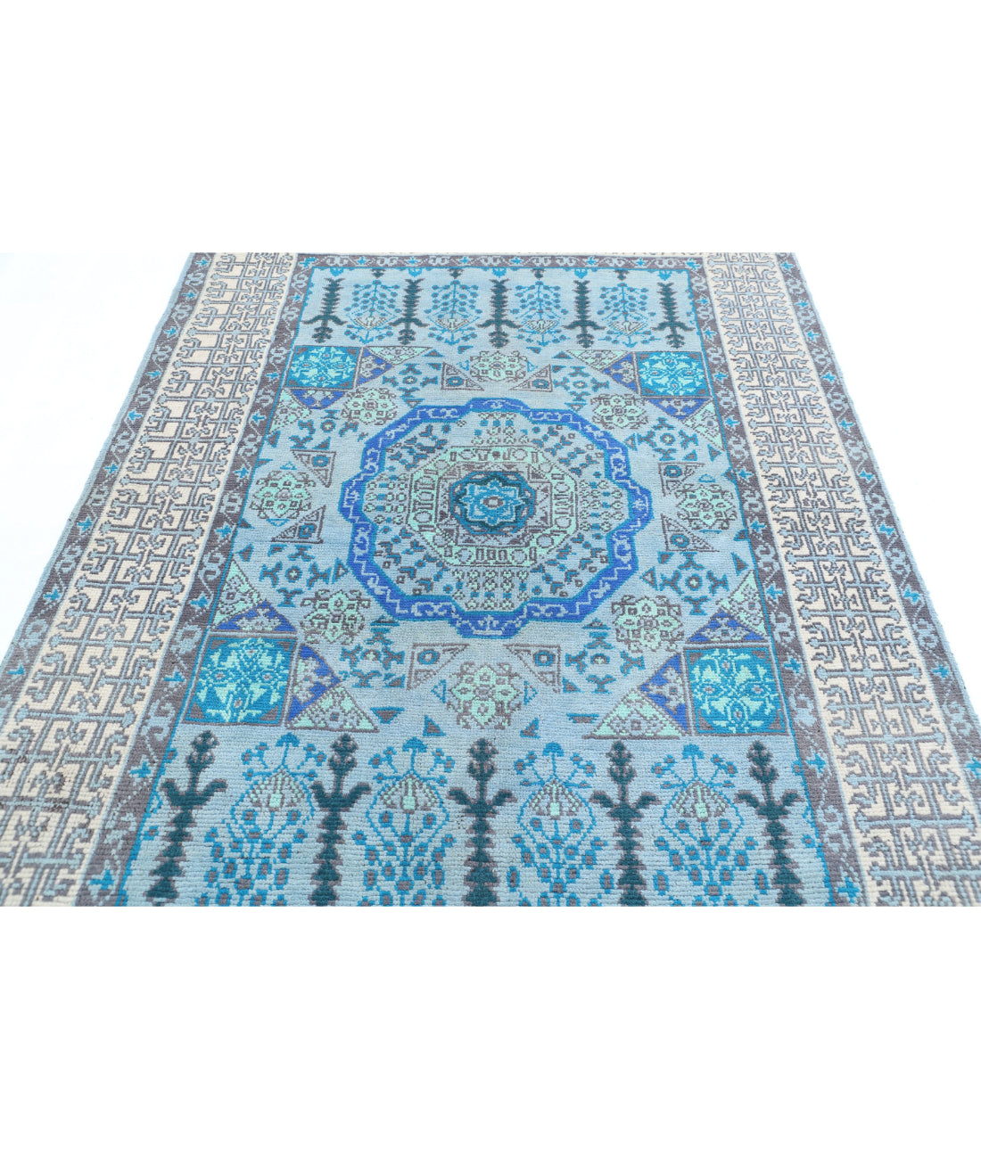 Revival 5'3'' X 8'5'' Hand-Knotted Wool Rug 5'3'' x 8'5'' (158 X 253) / Blue / Ivory