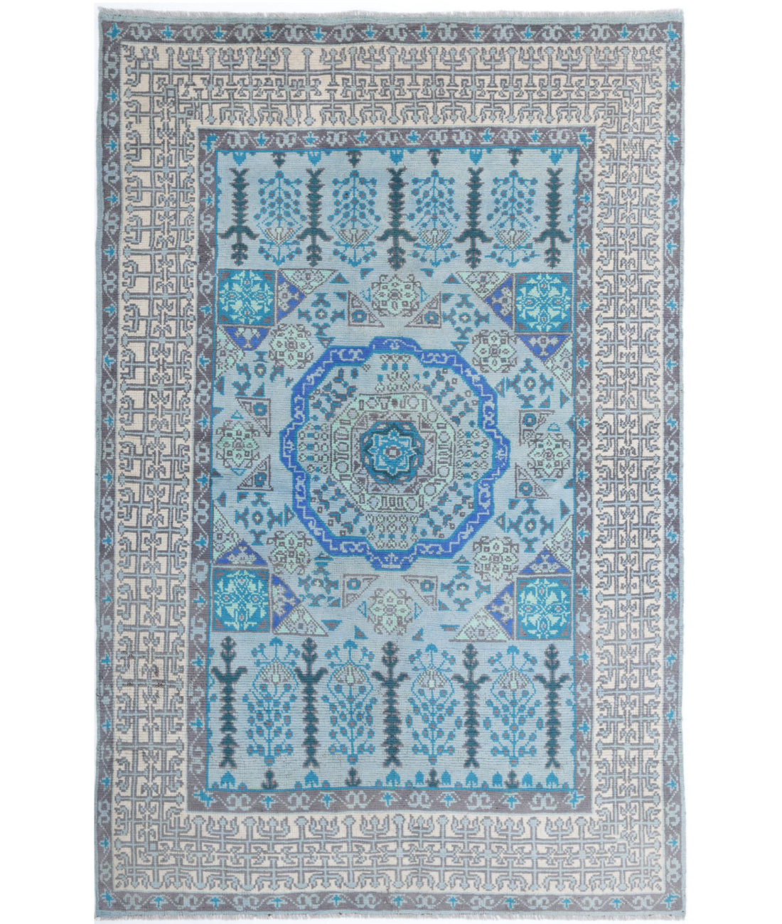 Revival 5'3'' X 8'5'' Hand-Knotted Wool Rug 5'3'' x 8'5'' (158 X 253) / Blue / Ivory