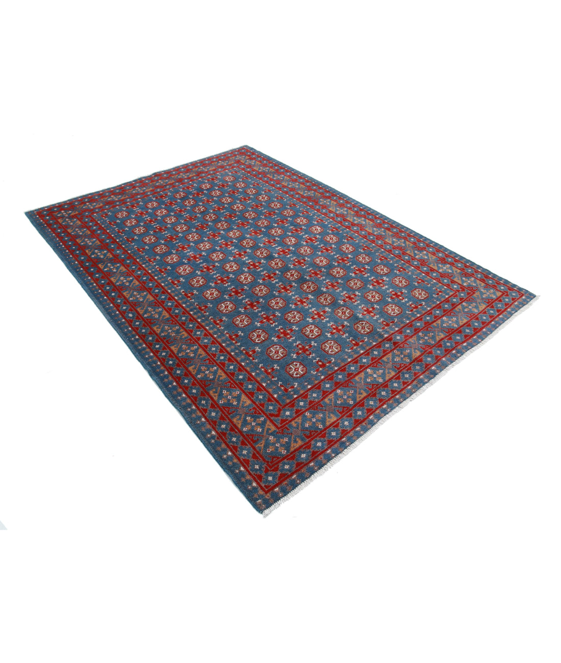 Revival 5'6'' X 7'5'' Hand-Knotted Wool Rug 5'6'' x 7'5'' (165 X 223) / Blue / Red