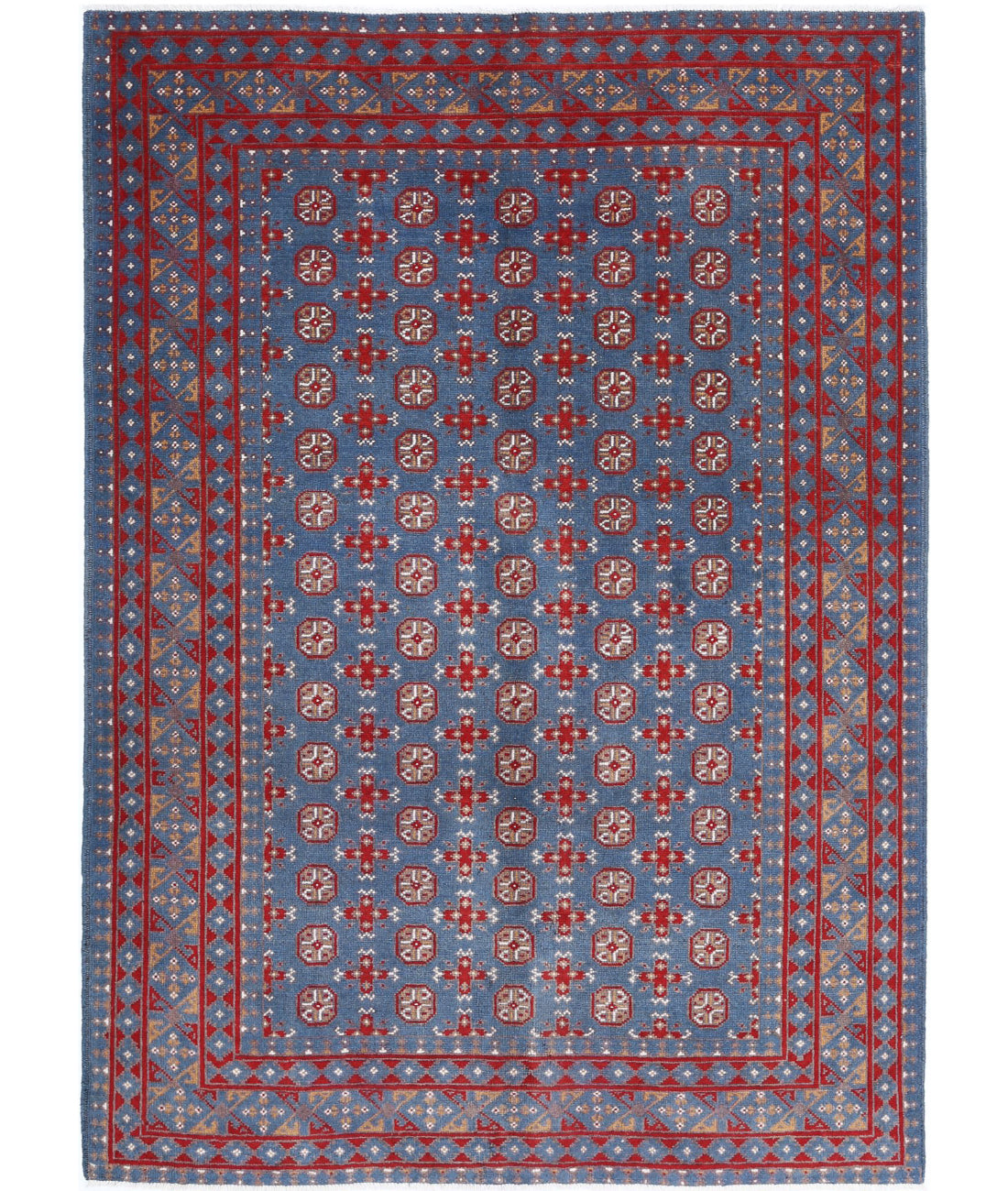 Revival 5'6'' X 7'5'' Hand-Knotted Wool Rug 5'6'' x 7'5'' (165 X 223) / Blue / Red