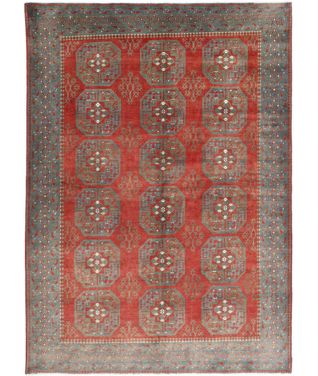 Revival 6'8'' X 9'4'' Hand-Knotted Wool Rug 6'8'' x 9'4'' (200 X 280) / Red / Grey