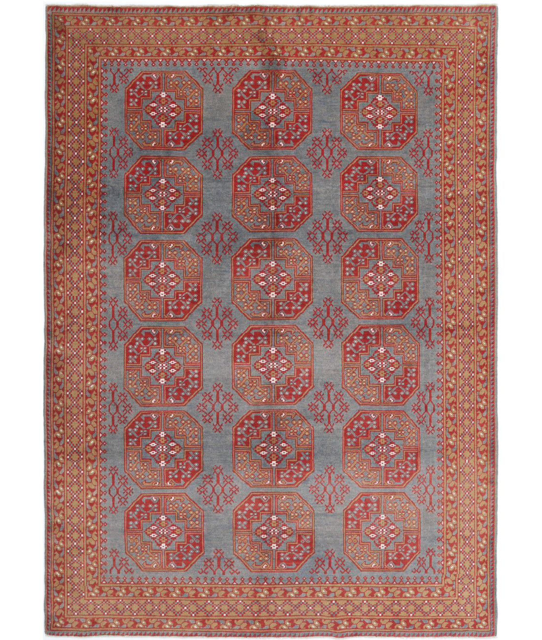 Revival 6'8'' X 9'5'' Hand-Knotted Wool Rug 6'8'' x 9'5'' (200 X 283) / Grey / Red