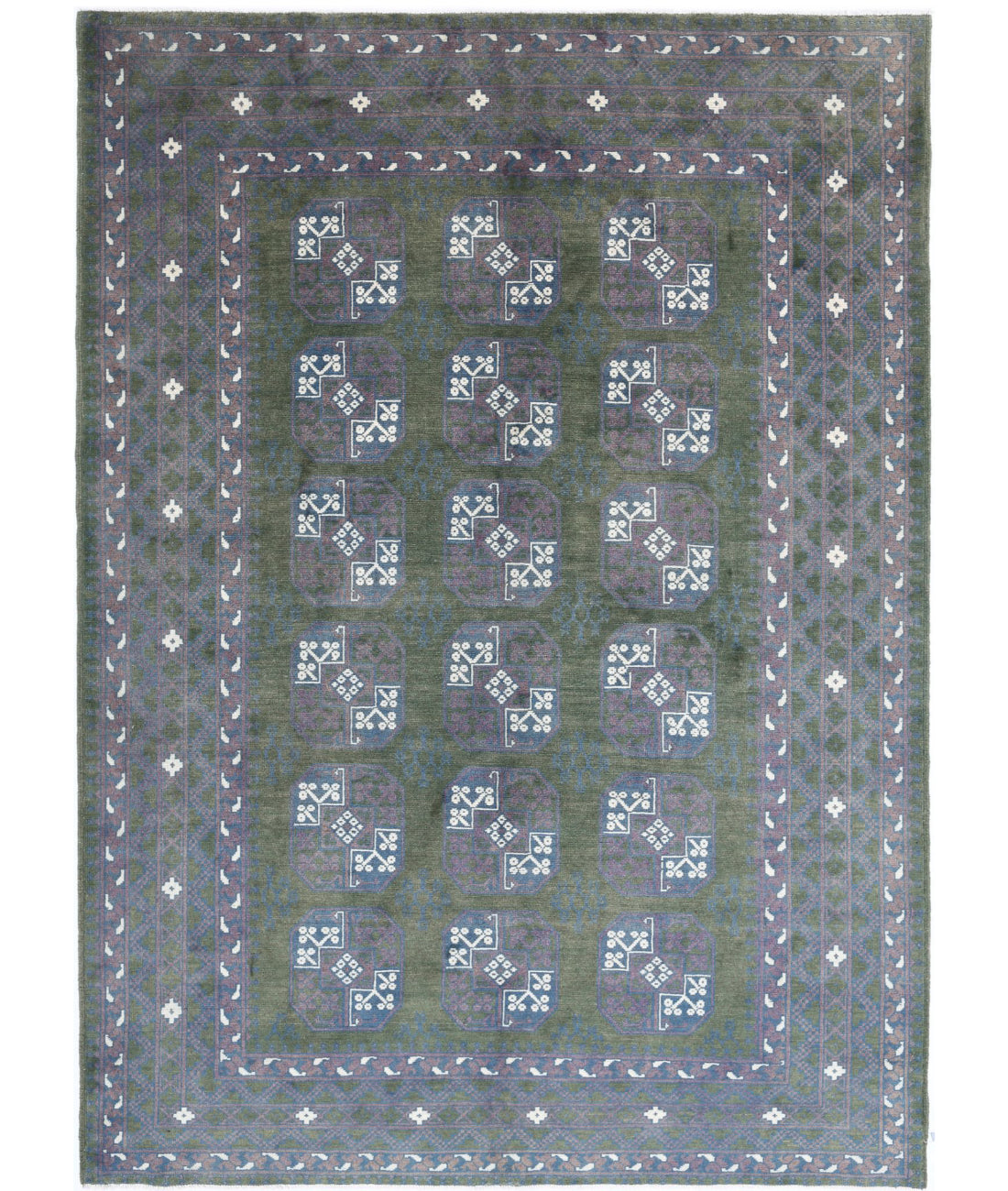 Revival 6'7'' X 9'5'' Hand-Knotted Wool Rug 6'7'' x 9'5'' (198 X 283) / Green / Blue