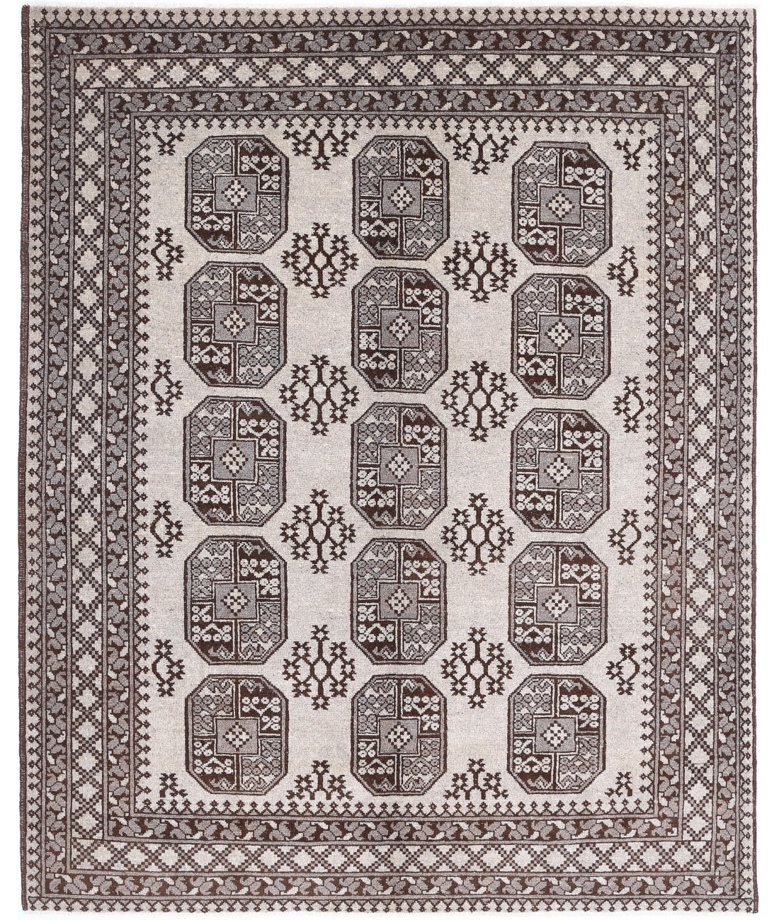 Revival 6'6'' X 8'1'' Hand-Knotted Wool Rug 6'6'' x 8'1'' (195 X 243) / Ivory / Grey