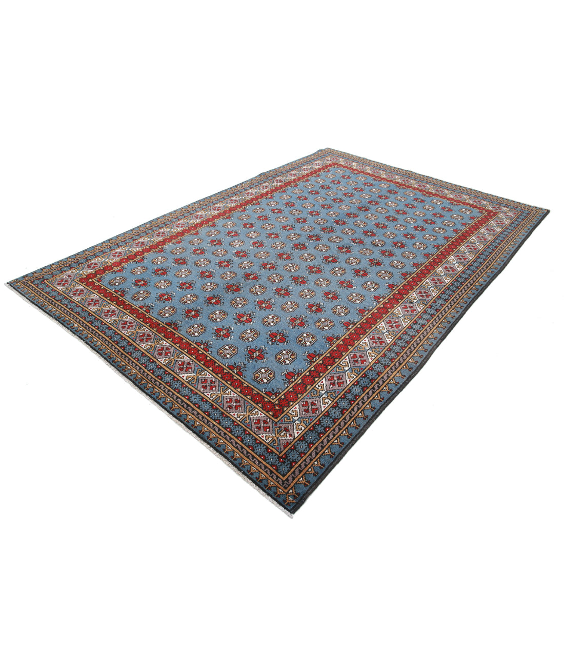 Revival 6'7'' X 9'8'' Hand-Knotted Wool Rug 6'7'' x 9'8'' (198 X 290) / Blue / Ivory