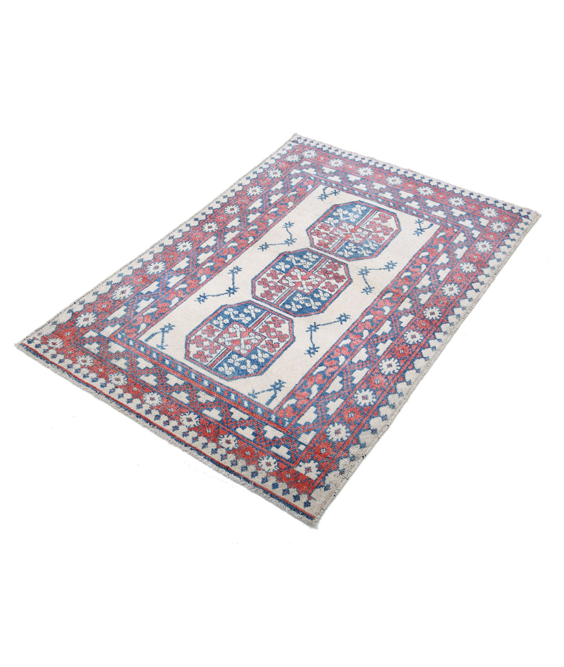 Revival 3'2'' X 4'8'' Hand-Knotted Wool Rug 3'2'' x 4'8'' (95 X 140) / Taupe / Red